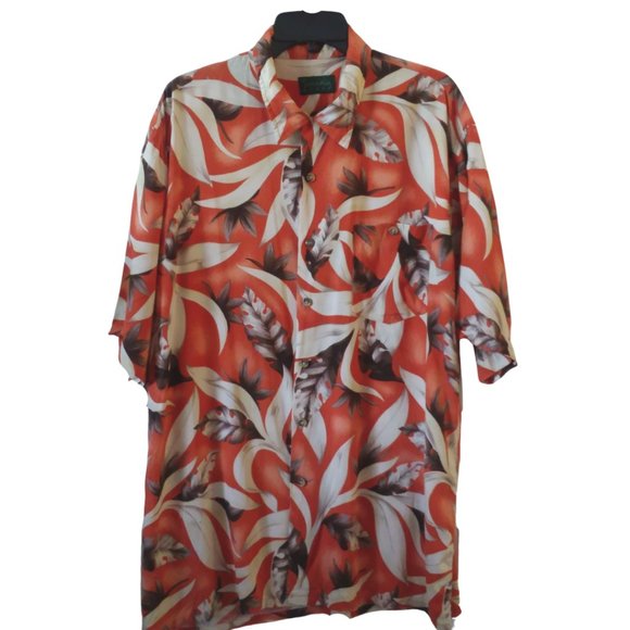 Orange tropical Hawaiian palm leaves men shirt XL - Picture 1 of 6